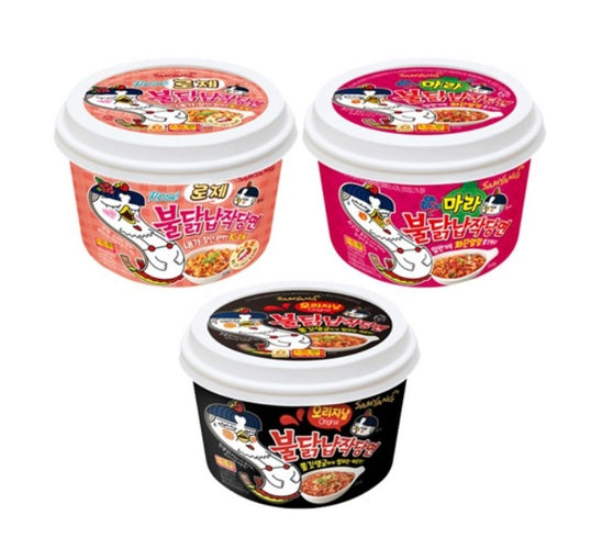 Samyang Buldak Flat Noodles + Rose Flat Noodles + Mara Flat Noodles from Korea by Samyang