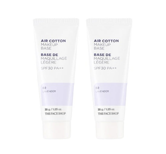 2 x THE FACE SHOP Air Cotton Makeup Base 35g SPF30 PA++ 02 Lavender - Colour‑Correcting Primer from Korea