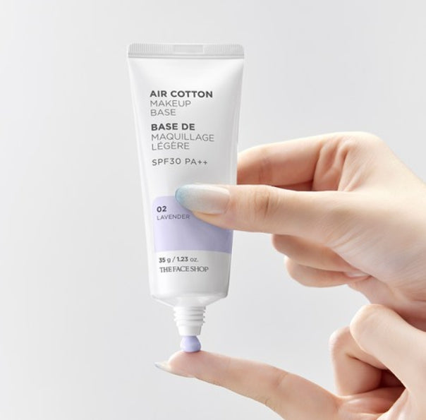 2 x THE FACE SHOP Air Cotton Makeup Base 35g SPF30 PA++ 02 Lavender - Colour‑Correcting Primer from Korea
