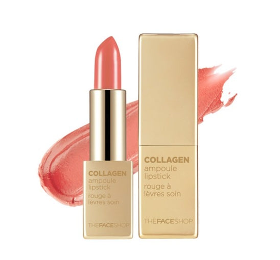 THE FACE SHOP Collagen Ampoule Lipstick 3.5g #08 Gel Coral – Moist & Full‑Coverage from Korea