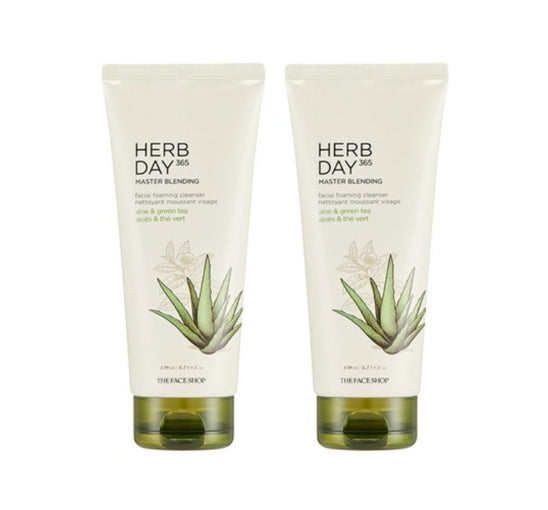 2 x THE FACE SHOP Herb Day 365 Master Blending Foaming Cleanser – Aloe & Green Tea 170ml from Korea