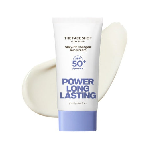 2 x THE FACE SHOP Power Long Lasting Silky-fit Collagen Sun Cream SPF50+ PA++++ 50ml from Korea