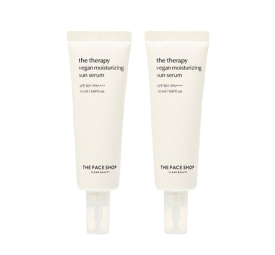 2 x THE FACE SHOP The Therapy Vegan Moisturizing Sun Serum SPF50+ PA++++ 50ml from Korea
