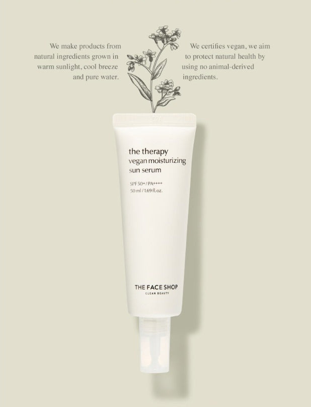 2 x THE FACE SHOP The Therapy Vegan Moisturizing Sun Serum SPF50+ PA++++ 50ml from Korea