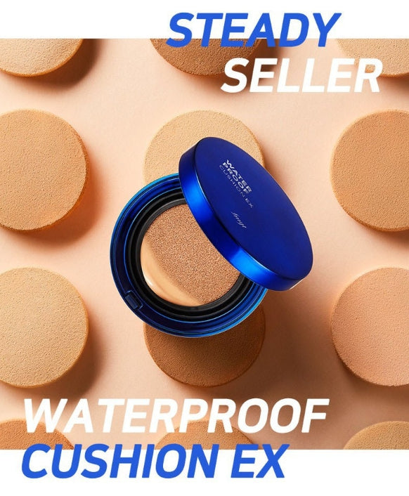 2 x THE FACE SHOP Water Proof Cushion EX 15g SPF50+ PA++++ (V201 Apricot Beige) – Long‑Wear Cushion Foundation from Korea