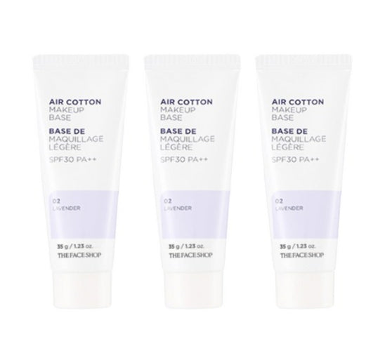 3 x THE FACE SHOP Air Cotton Makeup Base 35g SPF 30 PA++ 02 Lavender from Korea