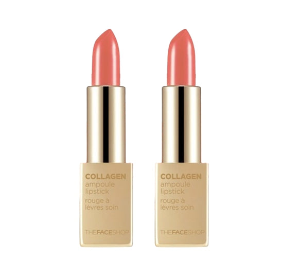 2 x THE FACE SHOP Collagen Ampoule Lipstick 3.5g #08 Gel Coral – Moist & Full‑Coverage from Korea