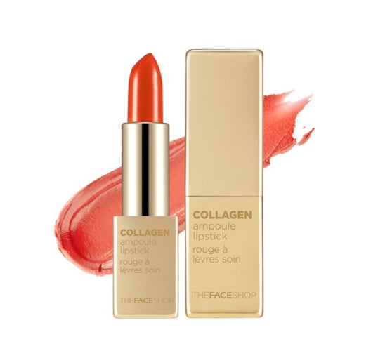 2 x THE FACE SHOP Collagen Ampoule Lipstick 3.5g #10 Orange Blast – Moist & Full‑Coverage from Korea