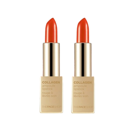 2 x THE FACE SHOP Collagen Ampoule Lipstick 3.5g #10 Orange Blast – Moist & Full‑Coverage from Korea