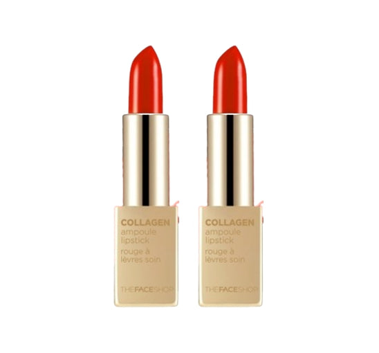 2 x THE FACE SHOP Collagen Ampoule Lipstick 3.5g #11 India Red – Moist & Full‑Coverage from Korea