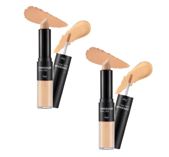 2 x THE FACE SHOP Dual Veil EX Concealer (V201 Apricot Beige) – Liquid & Stick 2-in‑1 Coverage from Korea