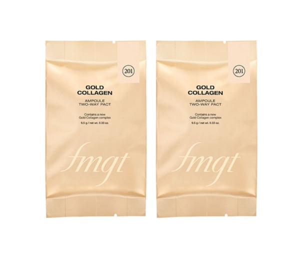 2 x THE FACE SHOP FMGT Gold Collage Ampoule Two-Way Pact Refill 9.5g #201 Apricot Beige from Korea