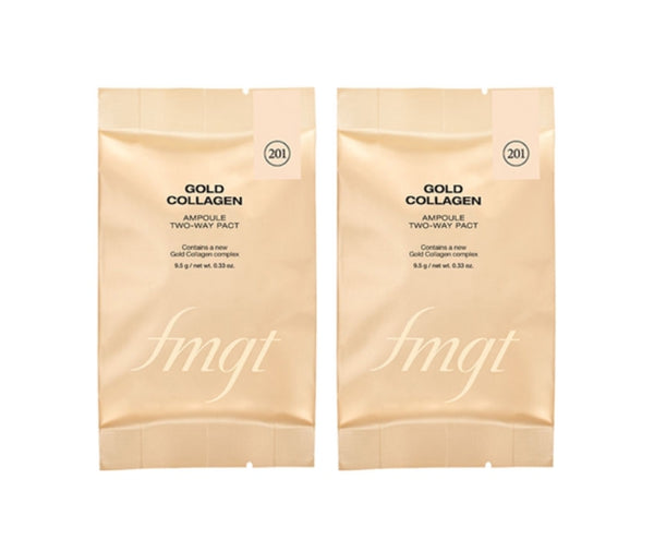 2 x THE FACE SHOP FMGT Gold Collage Ampoule Two-Way Pact Refill 9.5g #201 Apricot Beige from Korea