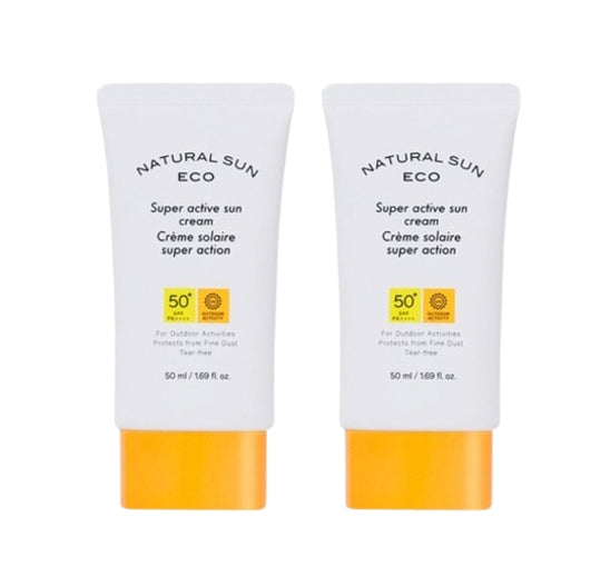 2 x THE FACE SHOP Natural Sun Eco Super Active Sun Cream SPF50+ PA+++ 50ml from Korea