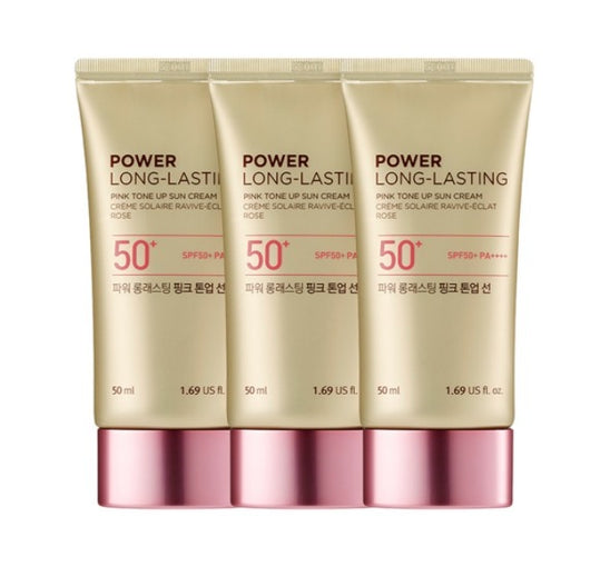 3 x THE FACE SHOP Power Long-Lasting Pink Tone Up Sun Cream 50ml SPF50+ PA+++ from Korea
