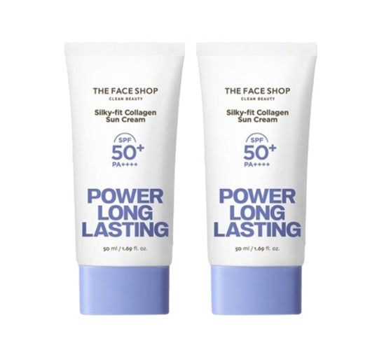 2 x THE FACE SHOP Power Long Lasting Silky-fit Collagen Sun Cream SPF50+ PA++++ 50ml from Korea