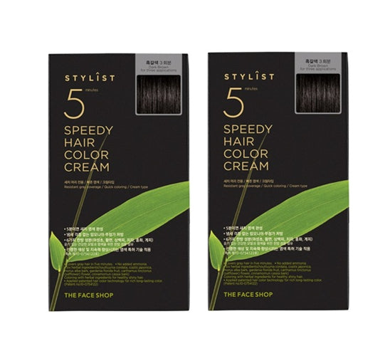 2 x THE FACE SHOP Stylist 5 Minutes Speedy Hair Color Cream, Dark Brown from Korea