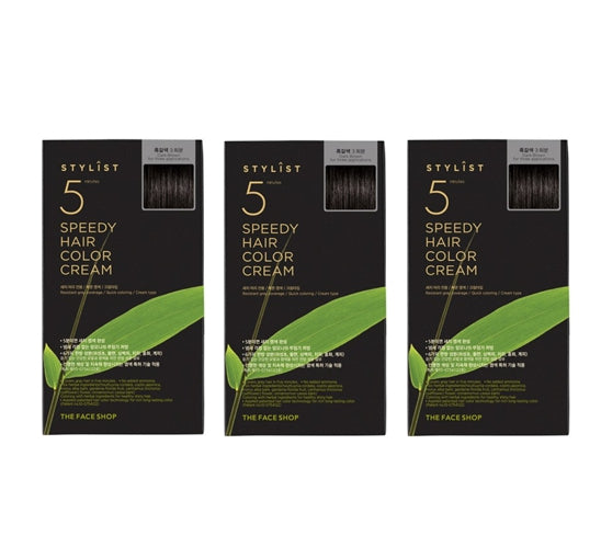 3 x THE FACE SHOP Stylist 5 Minutes Speedy Hair Color Cream, Dark Brown from Korea