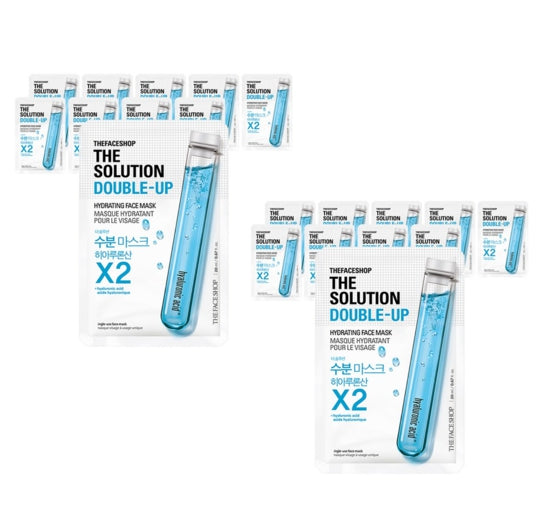 20 x THE FACE SHOP The Solution Double-Up Hydrating Face Mask 20ml - Hyaluronic Water Sheet from Korea