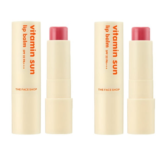 2 x THE FACE SHOP Vitamin Sun Lip Balm 3.9g SPF 22 PA+++ (Pink Colour) – Tinted Vitamin Lip