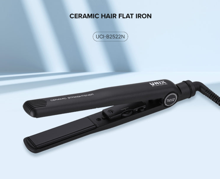 UNIX Ceramic Hair Flat Iron (Black & Black), Universal Voltage from Korea