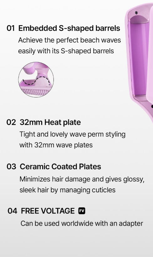 VODANA Compact Wave Iron 32mm Powdery Blue, Dual Voltage from Korea