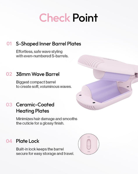 VODANA Compact Wave Iron 38mm Ivory Mood, Dual Voltage from Korea