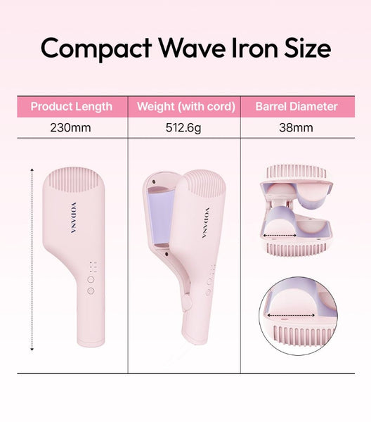 VODANA Compact Wave Iron 38mm Ivory Mood, Dual Voltage from Korea