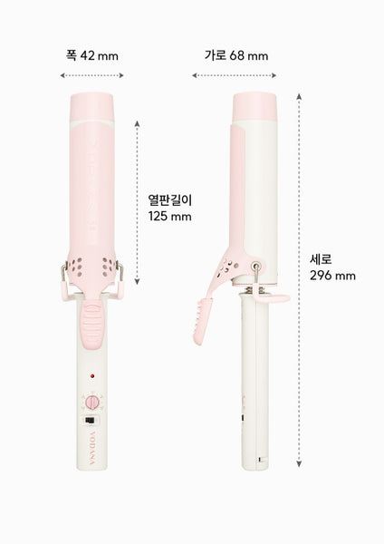 VODANA Glamwave Curling Iron 36mm Strawberry Cream, Free-voltage from Korea