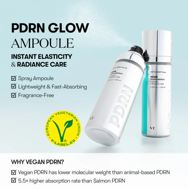 2 x VT COSMETICS PDRN Glow Ampoule 100ml - Radiance & Deep Hydration Mist from Korea