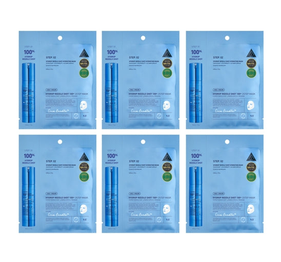 6 x VT COSMETICS Hydrop Reedle Shot 100hl 2Step Mask - Deep Hydration & Soothing Care from Korea