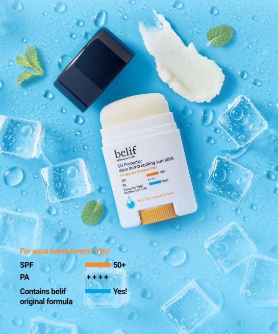 belif UV Protector Aqua Bomb Cooling Sun Stick 14g, SPF 50+ PA ++++ from Korea