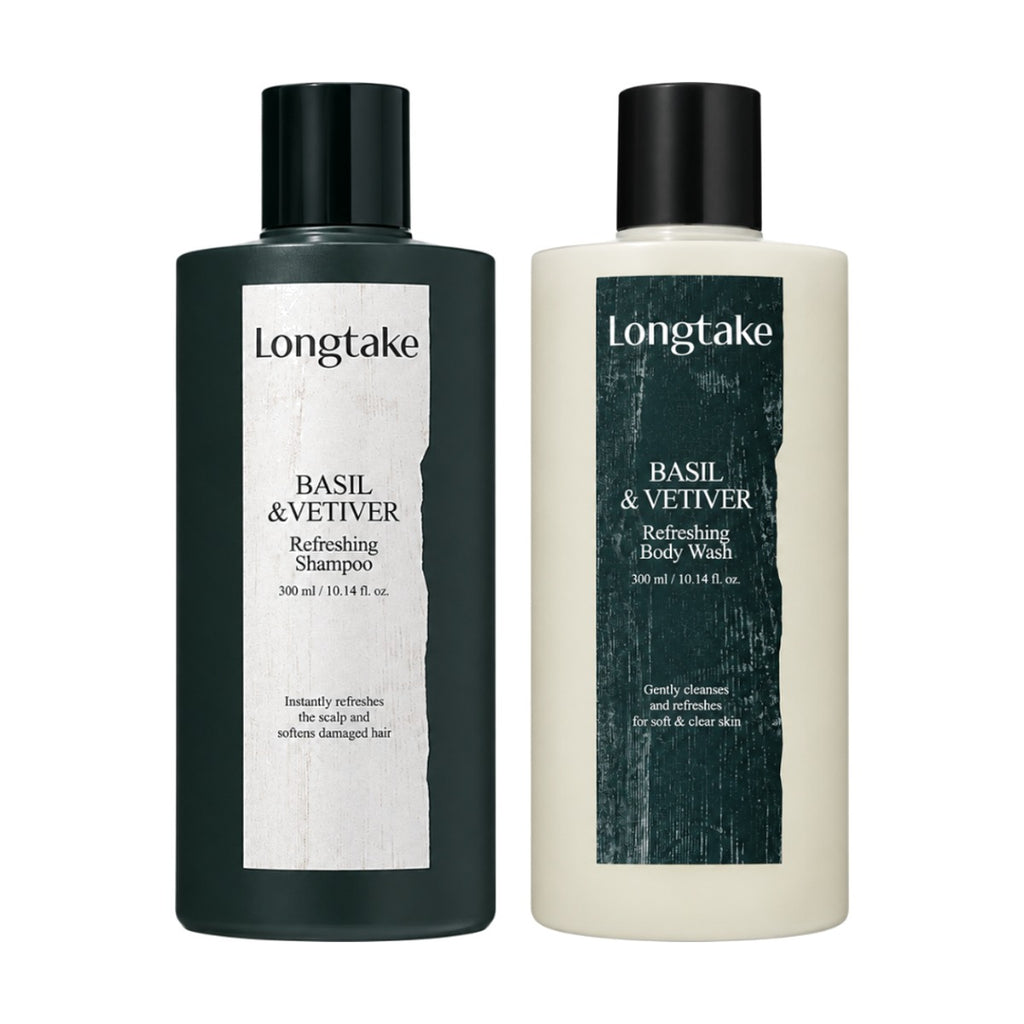 Longtake Basil & Vetiver Hair & Body Shower Gift Set with Shampoo 300ml and Body Wash 300ml