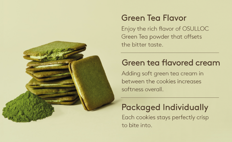OSULLOC Green Tea Biscuits(Green Tea Langue de Chat), 1 Box 10ea, from Korea by OSULLOC