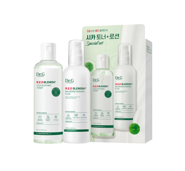 Dr.G Red Blemish Cica Soothing Toner + Balancing Essence Fluid Set (2 Items) from Korea