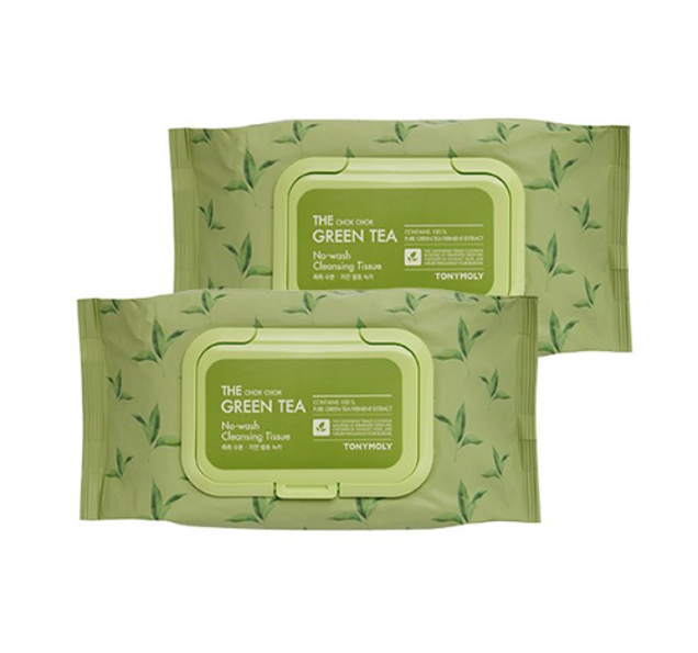 2 x TONYMOLY The Chok Chok Green Tea No-wash Cleansing Tissue (100ea) from Korea by TONYMOLY
